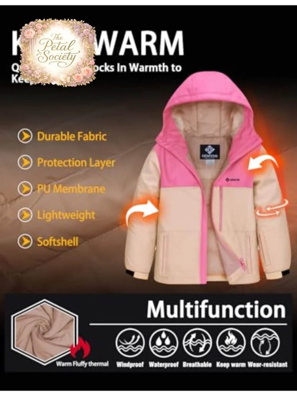 Girls Waterproof Ski Snow Jacket Fleece Windproof Winter Coat Hooded